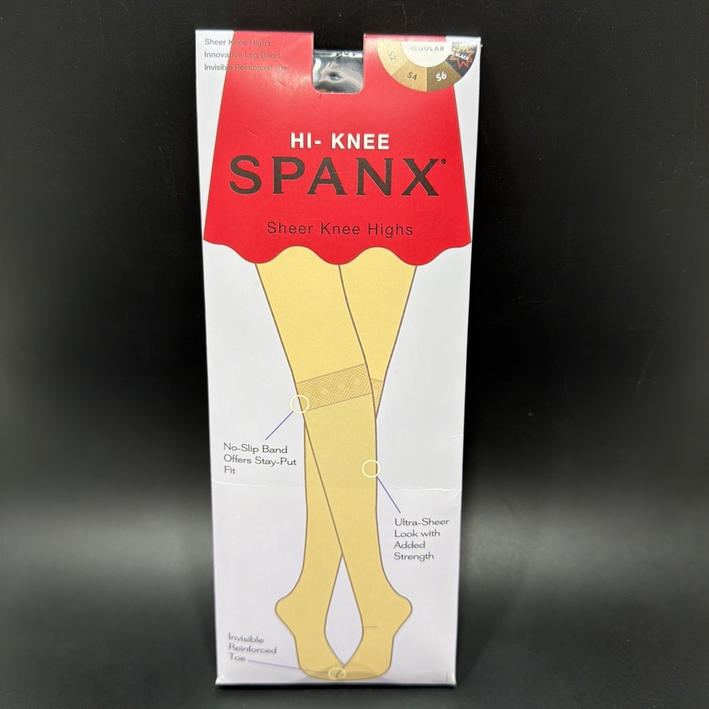 Spanx Hi-Knee Sheer Knee Highs Reinforced Toe Black One Size Leg Band Added